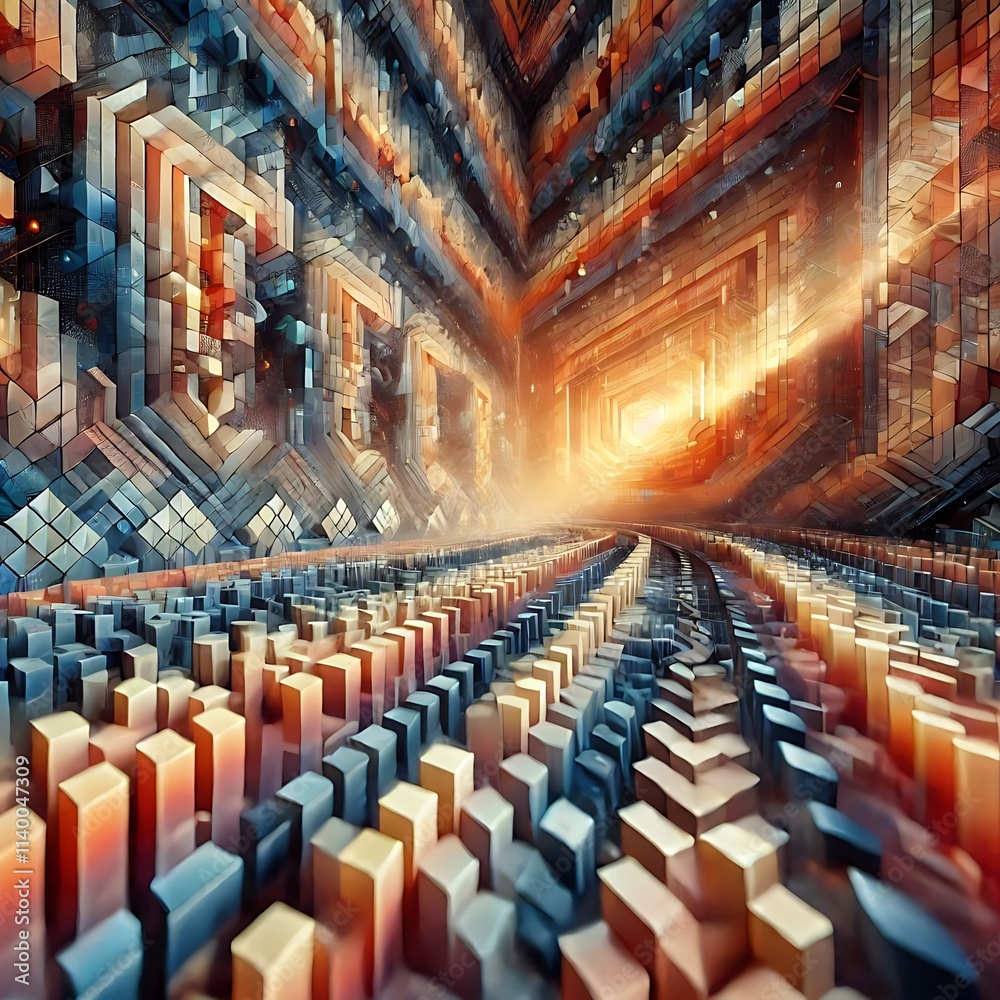 Obraz premium Futuristic Geometric Pattern, Repeating Shapes and Colors 