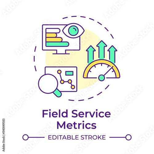 Field service metrics multi color concept icon. Performance indicators. Key component of FSM. Round shape line illustration. Abstract idea. Graphic design. Easy to use in article