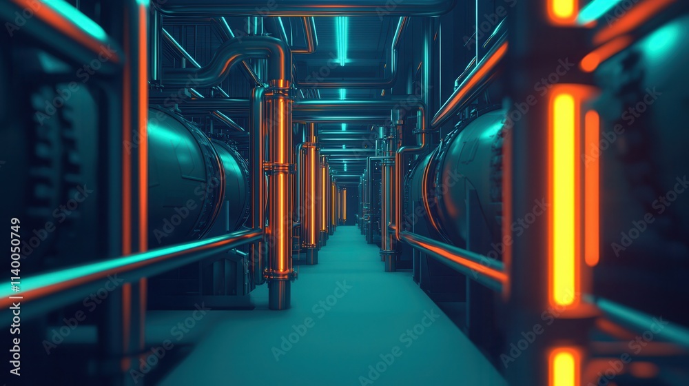 Futuristic Lab with Glowing Systems for Transparent Biofuel Production Featuring Pipes and Fluids in an Advanced Industrial Setting Futuristic Lab with Glowing Systems for Transparent Biofuel Production Featuring Pipes and Fluids in an Advanced Industrial Setting