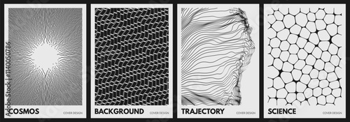 Abstract scientific background with cells or cell membranes. Black and white design. A backdrop of voxel cubes. Imitation of splashing water. Array with dynamic particles. Vector for cover.