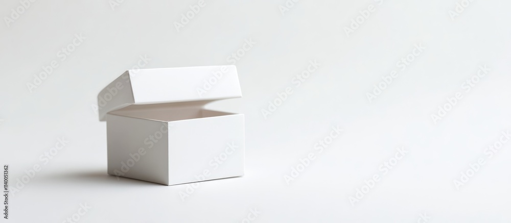Minimalist open white gift box on a neutral background ideal for holiday promotions and seasonal packaging designs. Minimalist open white gift box on a neutral background ideal for holiday promotions and seasonal packaging designs.