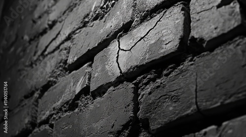 Crack in brick wall with alabaster markers indicating potential widening for monitoring structural integrity and damage assessment photo