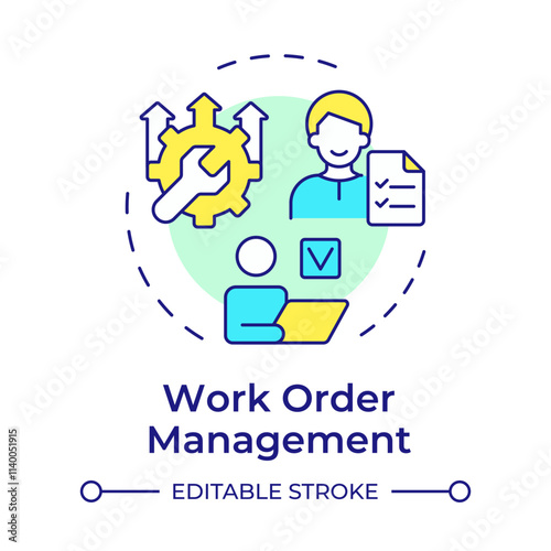 Work order management multi color concept icon. Core feature of FMS system. Field service management. Round shape line illustration. Abstract idea. Graphic design. Easy to use in article