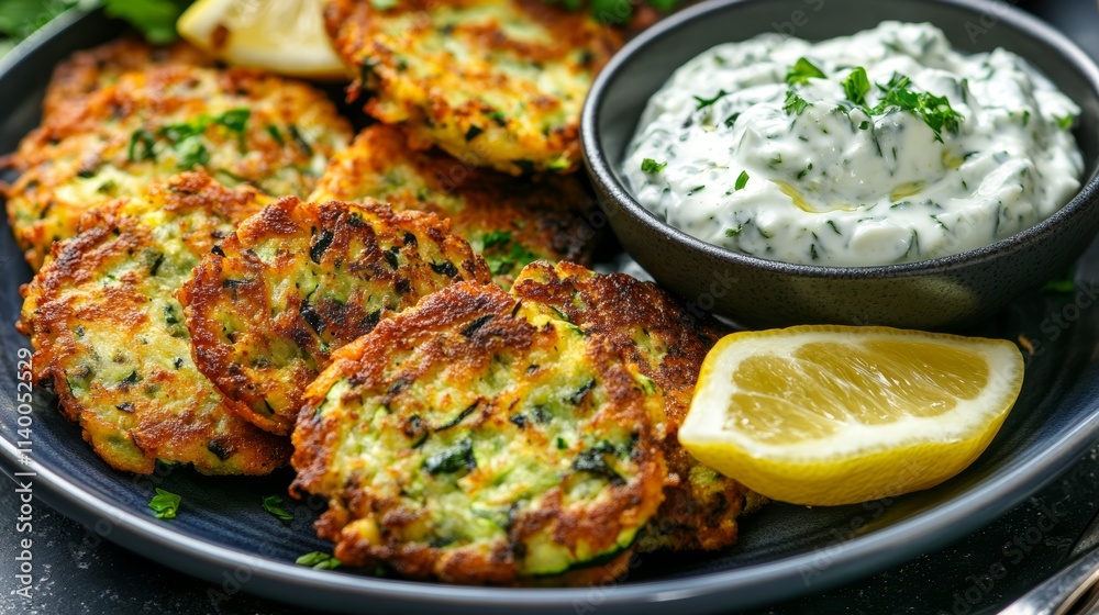 Crispy Zucchini Fritters with Fresh Dip and Lemon Crispy Zucchini Fritters with Fresh Dip and Lemon