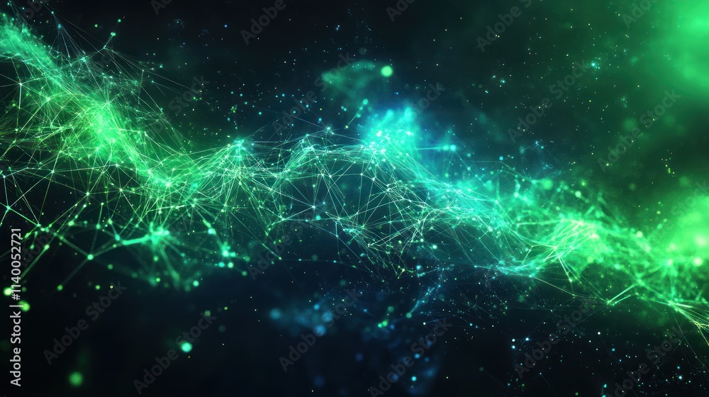 Abstract visualization of interconnected data points in a cosmic-like environment. Abstract visualization of interconnected data points in a cosmic-like environment.