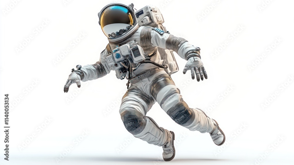 An astronaut in a spacesuit appears to float in a zero-gravity environment. An astronaut in a spacesuit appears to float in a zero-gravity environment.