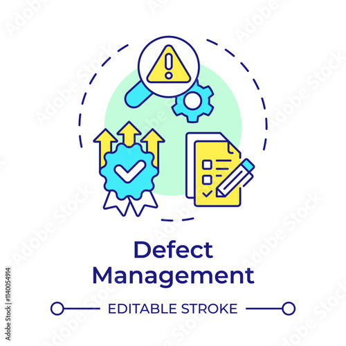 Defect managemnet multi color concept icon. Core feature of FMS system. Field service management. Round shape line illustration. Abstract idea. Graphic design. Easy to use in article