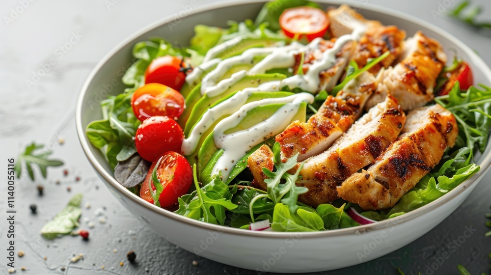 Grilled Chicken Salad with Avocado, Tomatoes, and Greens: A Healthy and Flavorful Meal Grilled Chicken Salad with Avocado, Tomatoes, and Greens: A Healthy and Flavorful Meal