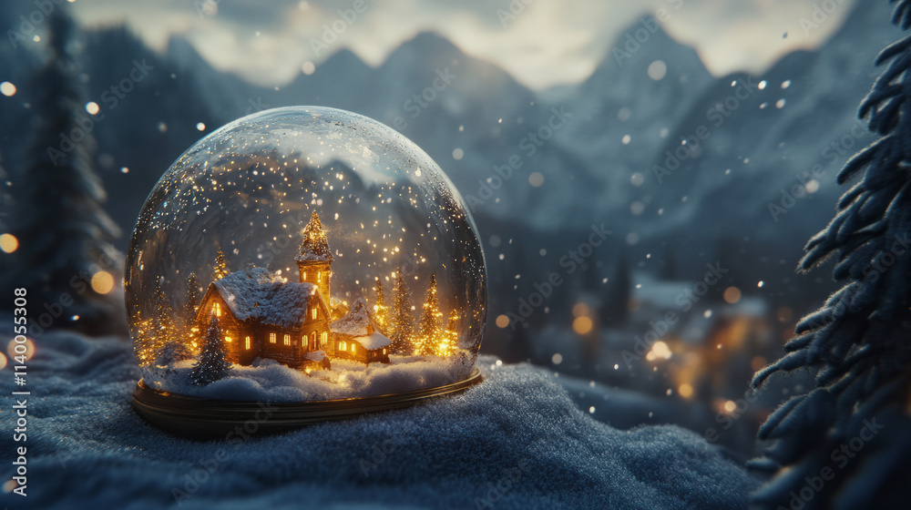 snow globe with a Christmas village inside snow globe with a Christmas village inside