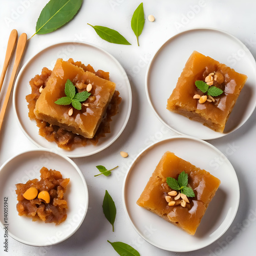 Singhara Barfi or Singhada burfi or halwa made using water chestnut flour fasting or upwas food photo