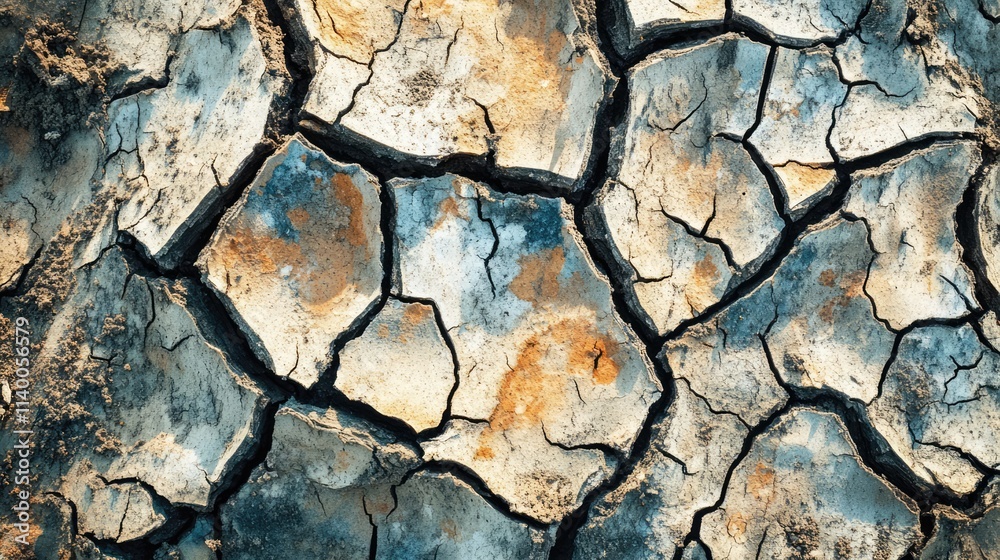 Obraz premium Cracked and weathered tree bark showcasing intricate natural textures and patterns in a dried and lifeless environment