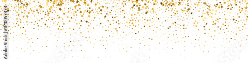 Golden star background with glittering confetti and falling stardust. magical yellow pattern for holidays. Flat vector illustration isolated