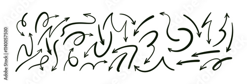 Doodle emphasis arrow icon. Design quirky twist zigzag line, spring coil, curve wave. Vector