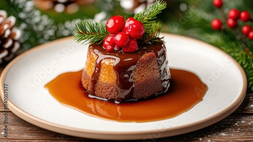 Wallpaper Mural Festive Chocolate Cake with Red Berries and Pine on Wooden Table Torontodigital.ca
