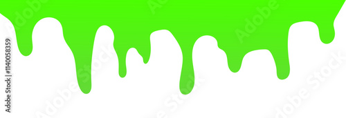 Dripping green goo with splashes and blot effects. Mucus texture blobs. Flat vector illustration isolated on white background.