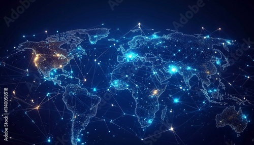 Abstract world map concept of global network and connectivity international data transfer and cyber technology worldwide
