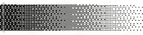 Abstract pixel pattern with fading dots and geometric shapes. Digital mosaic with dissolving squares and halftone texture background. Flat vector illustration isolated