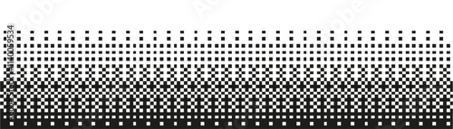 Abstract pixel pattern with fading dots and geometric shapes. Digital mosaic with dissolving squares and halftone texture background. Flat vector illustration isolated