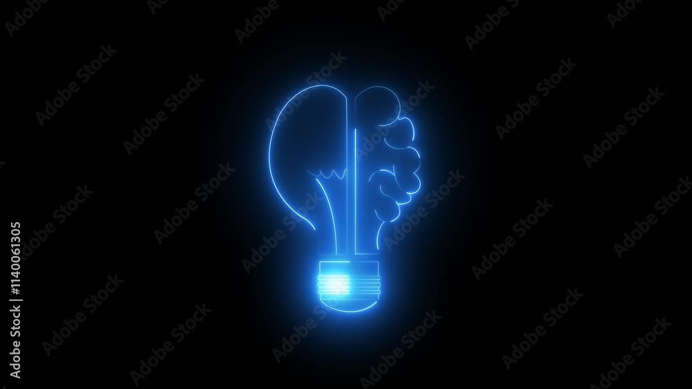 The human brain combined with an electric light bulb glowing neon light bulb icon animated on a black background a glowing light bulb that have glowing human brain inside digital, cyberspace, design The human brain combined with an electric light bulb glowing neon light bulb icon animated on a black background a glowing light bulb that have glowing human brain inside digital, cyberspace, design