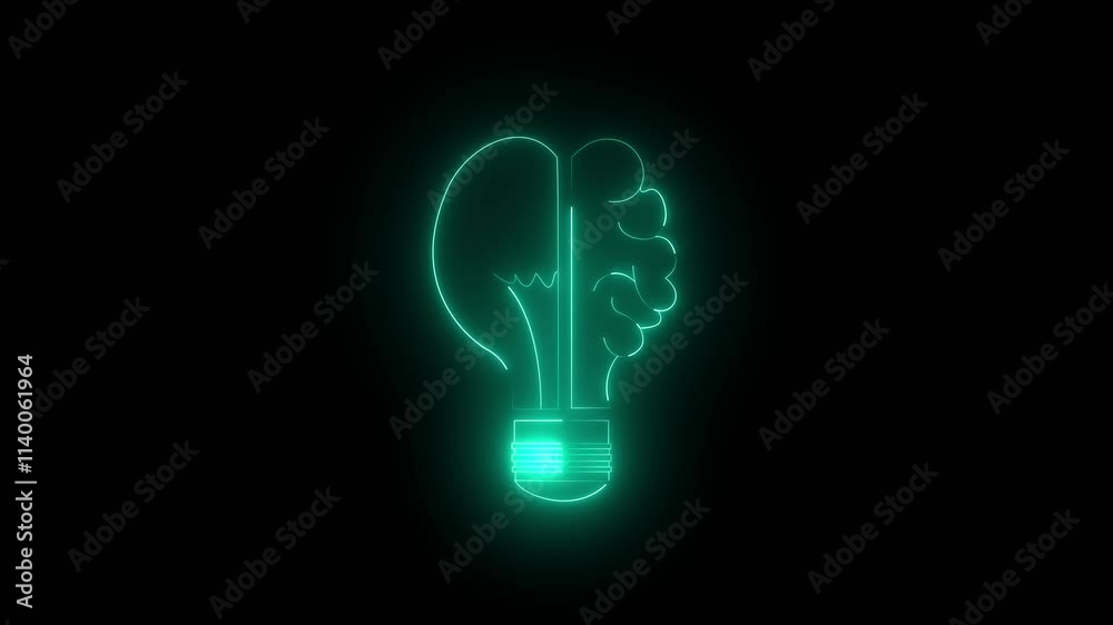 The human brain combined with an electric light bulb glowing neon light bulb icon animated on a black background a glowing light bulb that have glowing human brain inside digital, cyberspace, design The human brain combined with an electric light bulb glowing neon light bulb icon animated on a black background a glowing light bulb that have glowing human brain inside digital, cyberspace, design