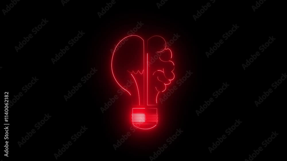The human brain combined with an electric light bulb glowing neon light bulb icon animated on a black background a glowing light bulb that have glowing human brain inside digital, cyberspace, design The human brain combined with an electric light bulb glowing neon light bulb icon animated on a black background a glowing light bulb that have glowing human brain inside digital, cyberspace, design