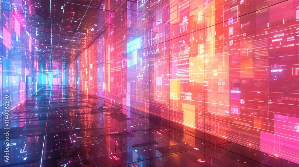 Neon Tunnel of Data: A Futuristic Corridor of Glowing Information Neon Tunnel of Data: A Futuristic Corridor of Glowing Information