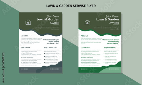 Lawn and gardening service flyer design template. Tree and gardening service poster leaflet design. lawnmower flyer template