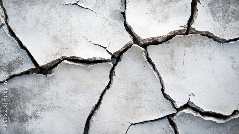 Obraz premium Cracked weathered white wall texture with intricate patterns and aged appearance ideal for backgrounds and architectural designs