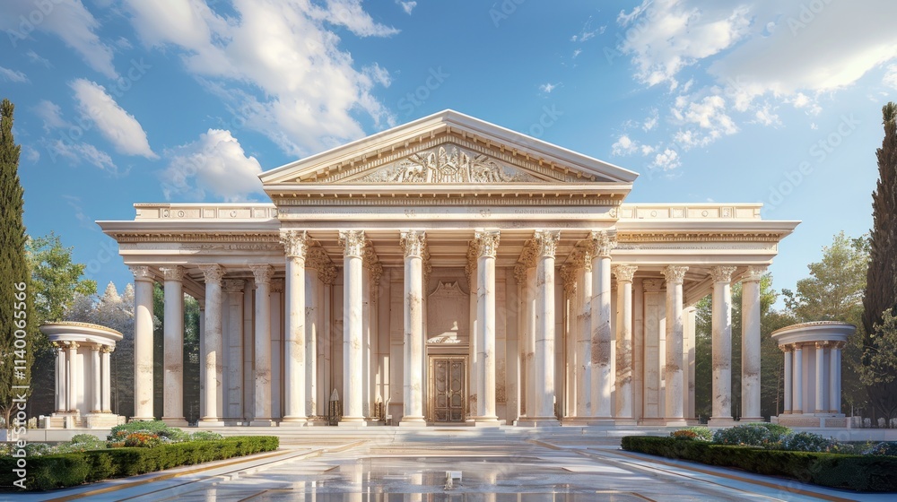 Obraz premium Majestic Neoclassical Architecture: A Grand Marble Temple Bathed in Sunlight