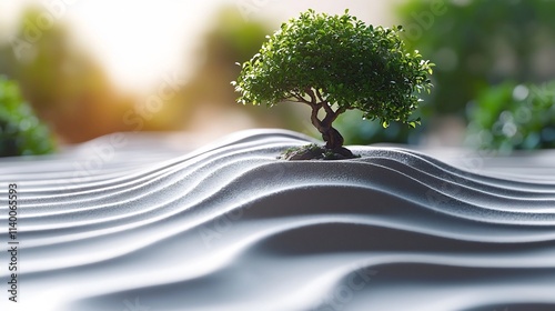 Minimalistic Zen Garden with Bonsai Tree Symbolizing Nature s Harmony photo