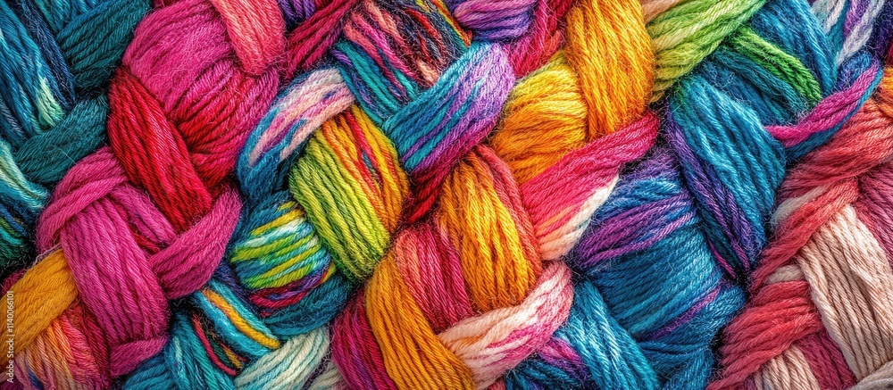 Detailed view of vibrant woolen fabric showcasing intricate patterns and rich colors crafted from a variety of yarns. Detailed view of vibrant woolen fabric showcasing intricate patterns and rich colors crafted from a variety of yarns.