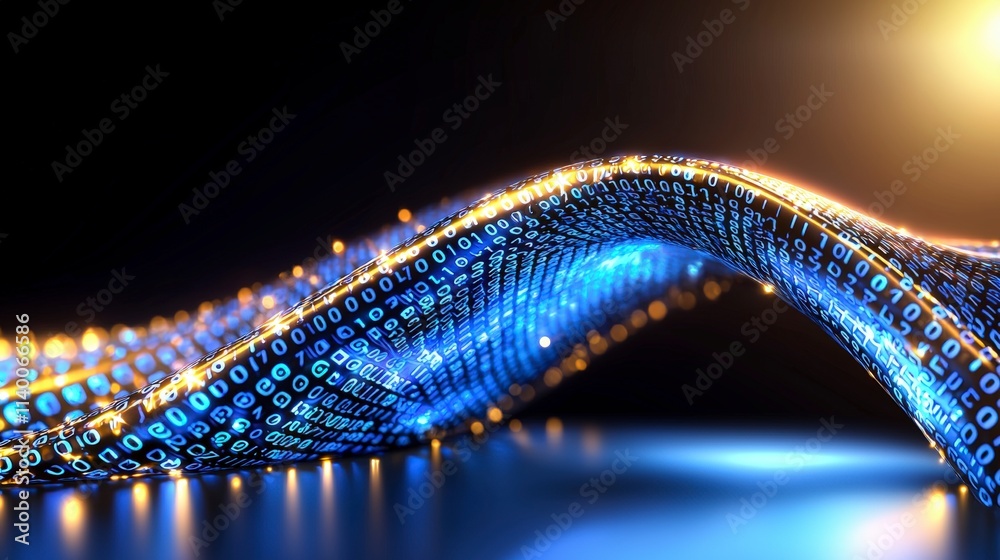 Obraz premium Glowing Binary Code Data Stream Abstract Digital Technology Background