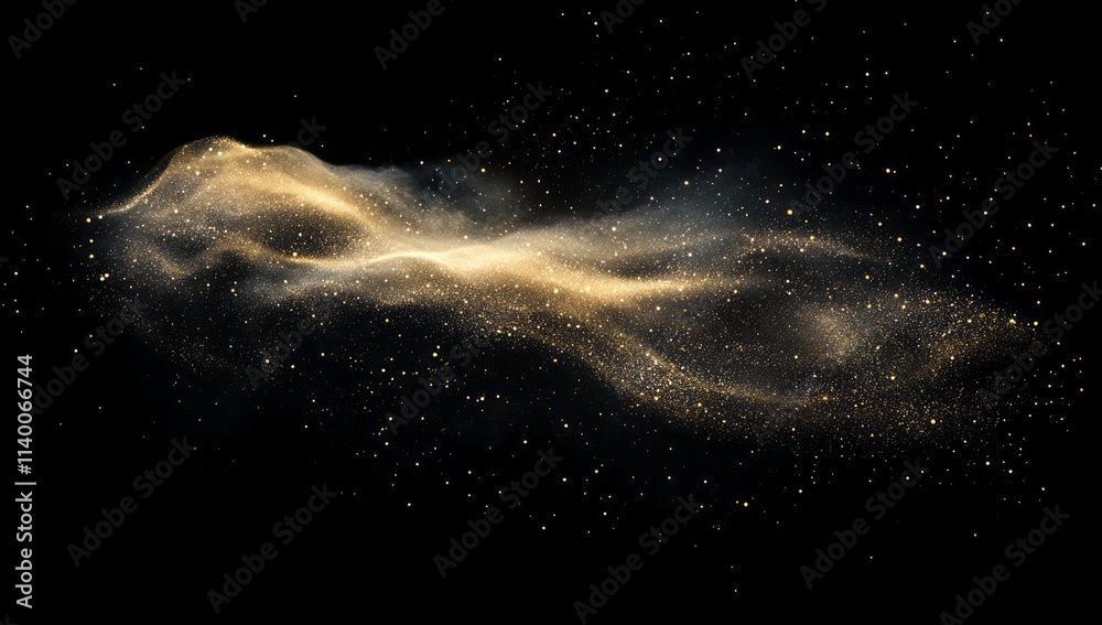 Fototapeta premium Golden Dust Swirls Across Black Background