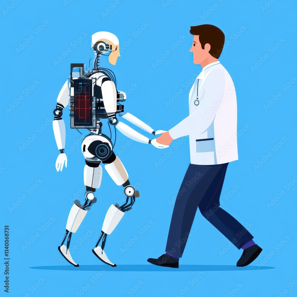 Naklejka premium robot with doctor , flat design