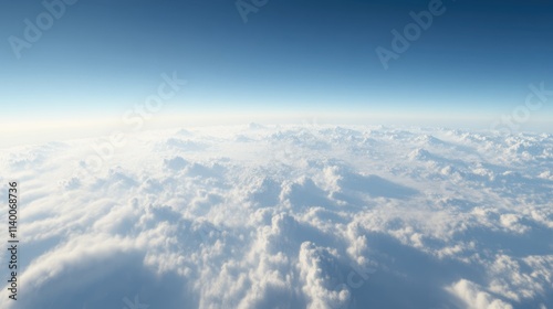 Expansive Aerial View of Fluffy White Clouds under Clear Blue Sky Capturing Serene Atmospheric Landscape and Tranquil Environment