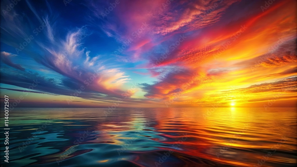 Obraz premium Vibrant Sunset Over Calm Ocean Waters Reflecting Colorful Sky