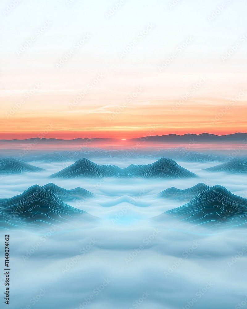 Serene mist-covered hills enveloped in soft morning light creating tranquility Serene mist-covered hills enveloped in soft morning light creating tranquility