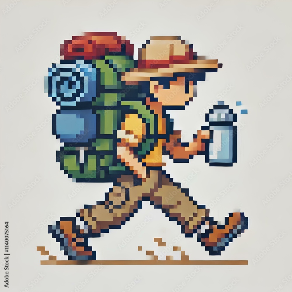 Backpacker Character in Pixel Art Backpacker Character in Pixel Art