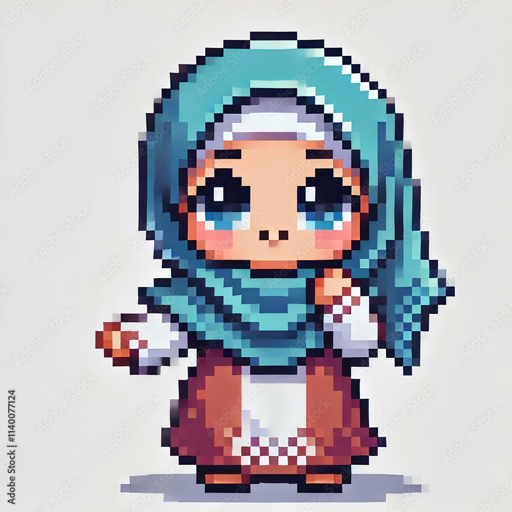 Little Girl with Headscarf, Pixel Art Design Little Girl with Headscarf, Pixel Art Design