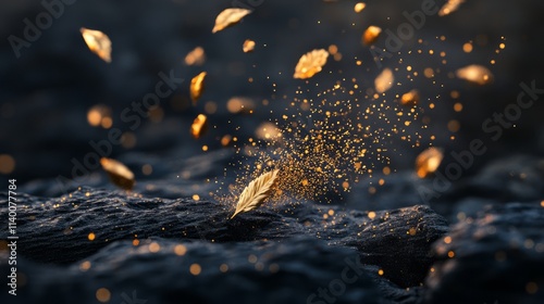 Golden Feather Falling on D...