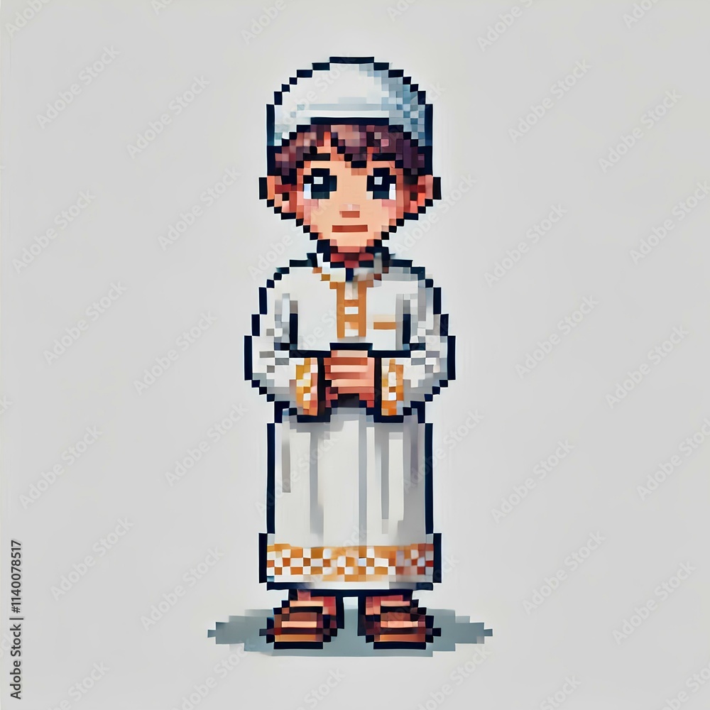 Muslim Boy in Pixel Art, Isolated on White Muslim Boy in Pixel Art, Isolated on White
