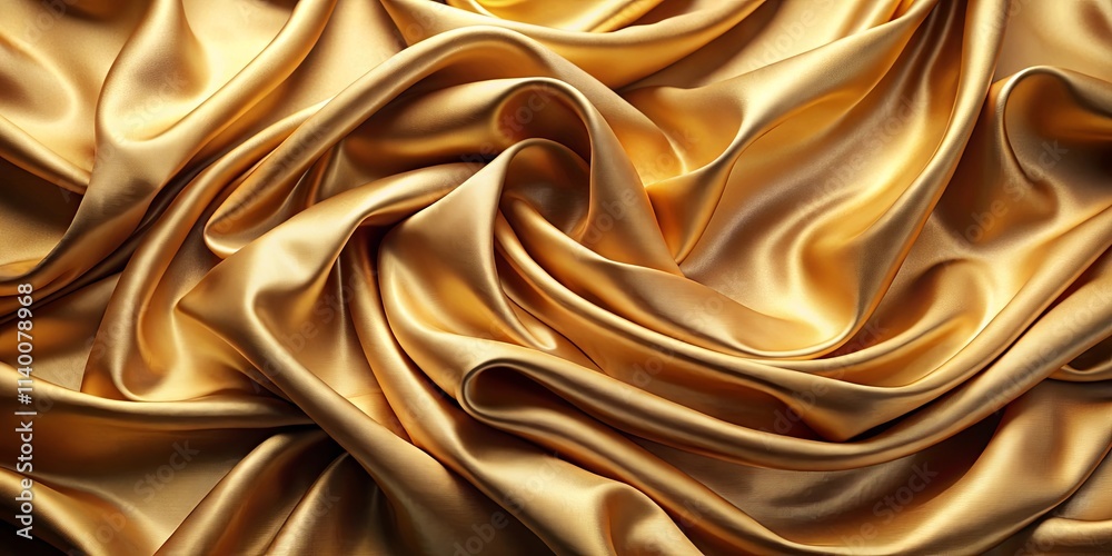 Luxurious Golden Silk Fabric Draped in Elegant Folds and Waves Luxurious Golden Silk Fabric Draped in Elegant Folds and Waves