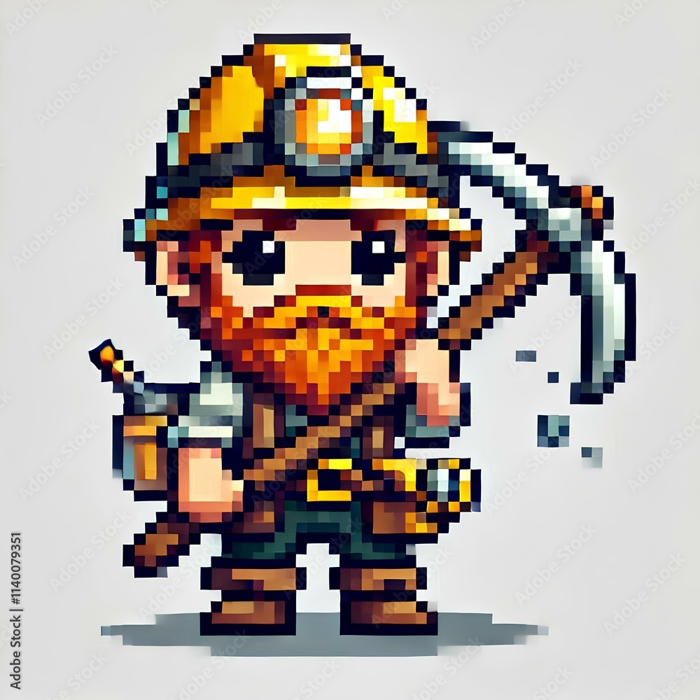 Fototapeta premium Pixel Art Dwarf Miner with Pickaxe