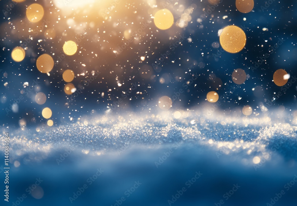 Obraz premium Sparkling Winter Snow Background With Golden Lights
