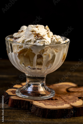 sweet cold ice cream with natural maple syrup