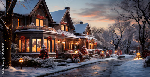 Snowy Christmas country house - AI generated image photo