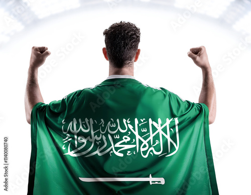 Saudi football fan holding flag