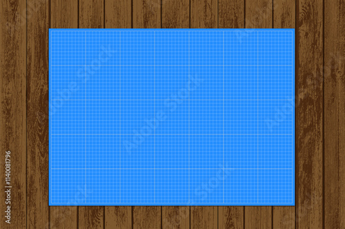 Cutting mat template, or blueprint paper. Mockup on wooden table. Vector illustration