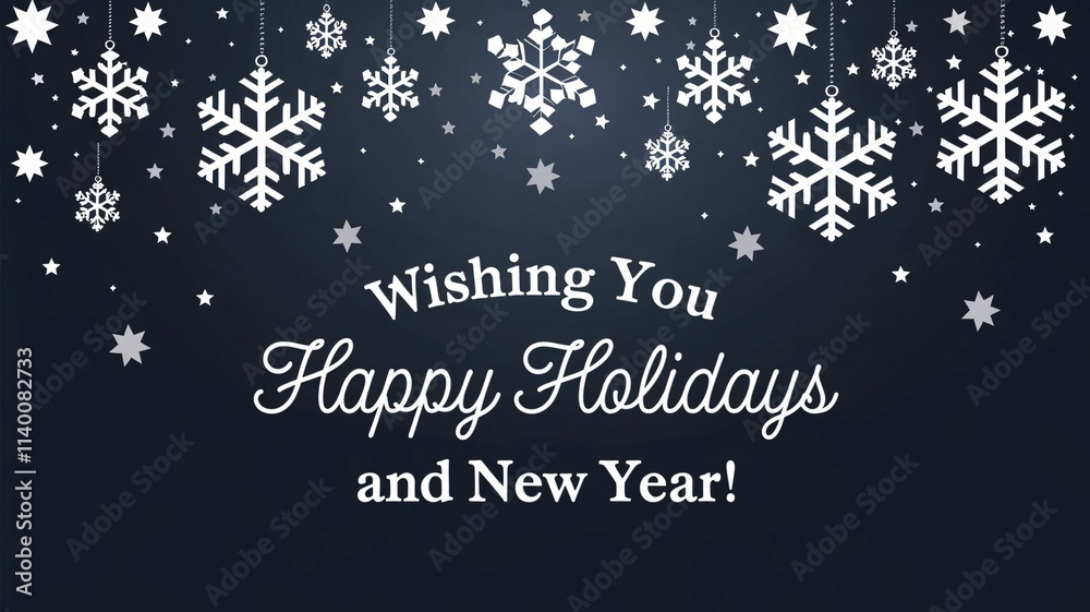 Happy Holidays and New Year greeting on dark background Happy Holidays and New Year greeting on dark background