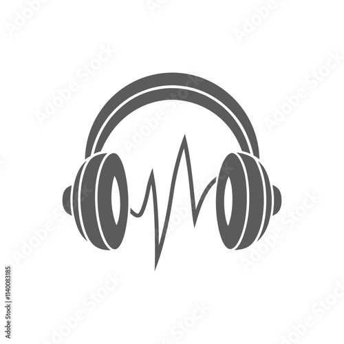 "Sound Waves & Headphones Vector Illustration: Bold Flowing Sound Waves Encircling Minimalist Headphones"